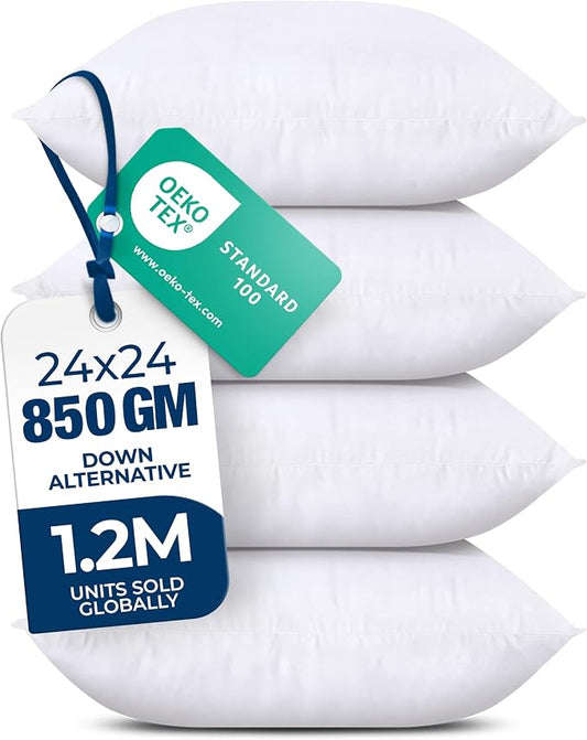 Utopia Bedding Throw Pillows (Set of 4, White) – 24 x 24 Inches Down Alternative Pillows for Bed, Sofa, and Couch - Fluffy Decorative Stuffer Pillow for Indoors & Outdoors