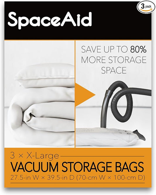 SpaceAid Jumbo Vacuum Storage Bags, Space Saver Sealer Compression Bags for Comforters, Blankets, Pillows, Bedding, Clothes (X-Large 3 Pack)