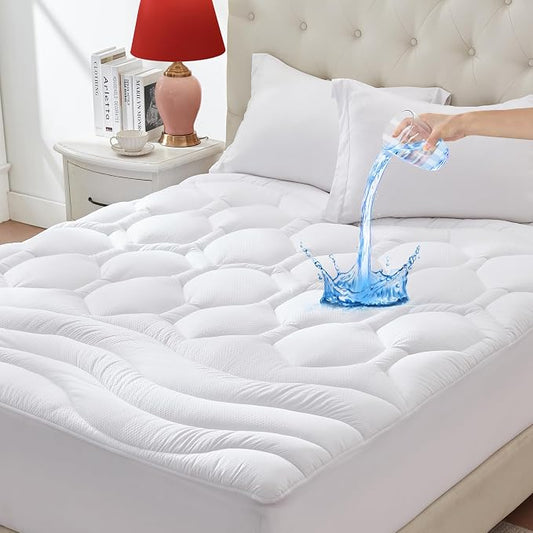 ELVEN HOME Full Size Mattress Pad Waterproof, Cooling Mattress Topper for Double Bed, Pillow Top Quilted Fitted Mattress Protector Cover with 8-21" Deep Pocket (54x75 inch, White)