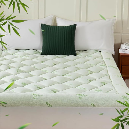 Twin XL Mattress Topper, Viscose Derived from Bamboo Thick Pillow Top Mattress Pad with Deep Pocket, Naturally Cooling for Hot Sleepers, Soft for Back Pain Relief, Premium Green