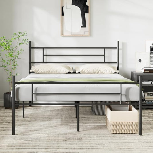 Novilla Metal Queen Bed Frame with Headboard and Footboard, 14 Inch Platform Bed Frame with Storage No Box Spring Needed, Strong Metal Slats Support