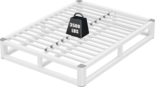 10 Inch King Size Bed Frame with Rounded Corner and Squeak Free U-Slot Design, Metal Platform Bed Frames 6 Non-Slip Guards, 3500lbs Heavy Duty Steel Slat Support, No Box Spring Needed, White