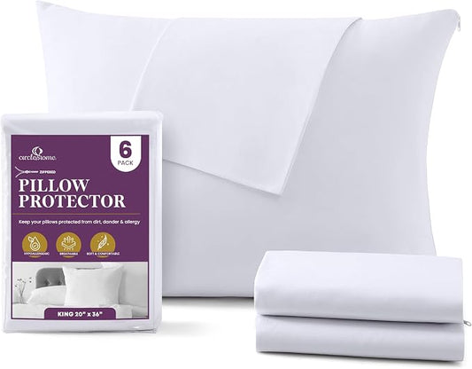 CirclesHome Pillow Protectors 6 Pack King Zippered - 100% Cotton Breathable Pillowcases - Protects Pillows from Dirt, Dust and Debris (King - Set of 6 - 20x36)
