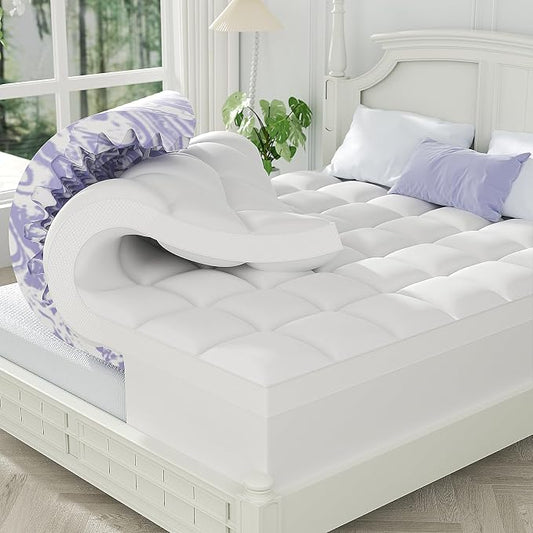 ChiXpace Dual Layer 5 Inch Memory Foam Mattress Topper King - 3 Inch Pillow Top Mattress Pad and 2 Inch Gel Memory Foam, 7-Zone Egg Crate Mattress Topper