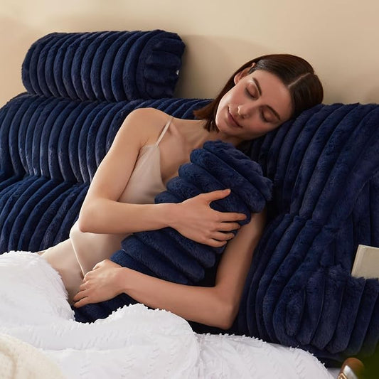Rycwola Faux Fur Headboard Pillow with 2 Pack Neck Roll Pillow Large Headboard Pillow Soft and Supportive with Removable Cover (Blue, Full)