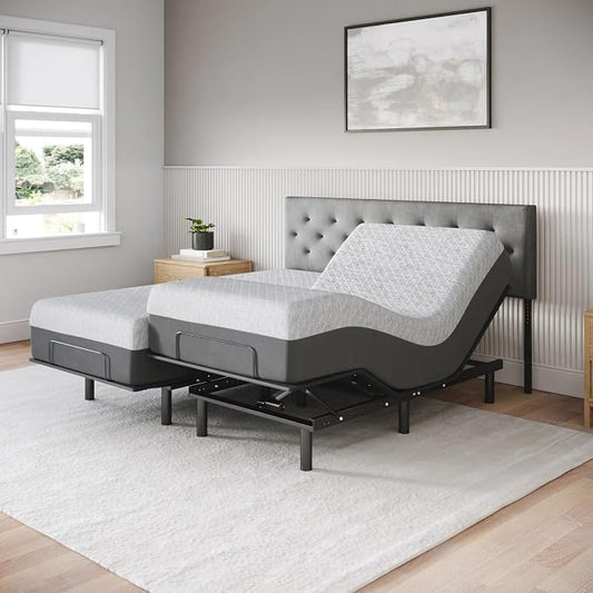 Celestial Aurora Adjustable Bed Base (Frame) + 8 inch Gel Memory Foam Mattress (Firm), Easy Assembly, Head and Foot Lift, Zero Gravity, Memory Positions, CertiPUR-US Bed - Split King