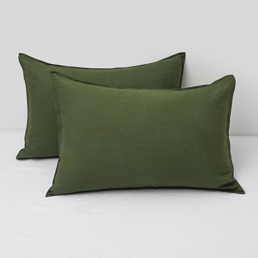 CHUFFED Linen Pillowcases 2 Pack 100% Linen Standard Pillow Cases, Breathable and Cooling Washed Pillowshams with Zipper Closure, 20x30 Inches,Mossy Green