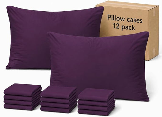 ZPECC Pillow Cases Standard Size Set of 12, 20x26 Envelope Closure Pillowcases, Soft Plain Brushed Microfiber Covers Hypoallergenic Breathable, Dark Purple