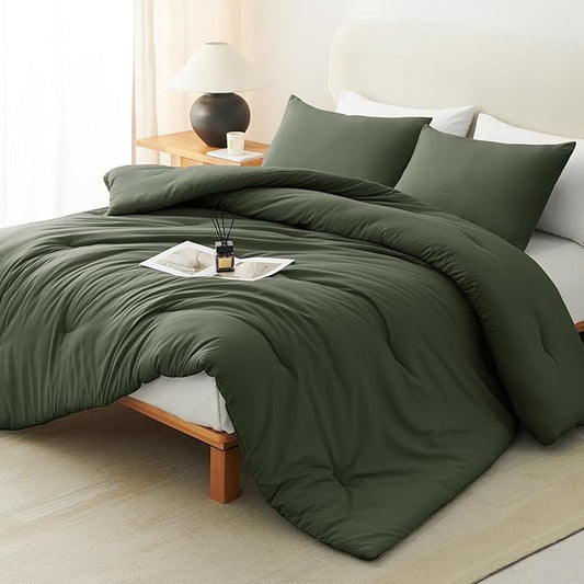 CozyLux Twin Comforter Set Dark Green, 2 Pieces Twin Extra Long Solid Breathable Bedding Sets for College Dorm, Twin XL Luxury Soft Bed Set with Down Alternative Comforter and 1 Pillowcase All Seasons