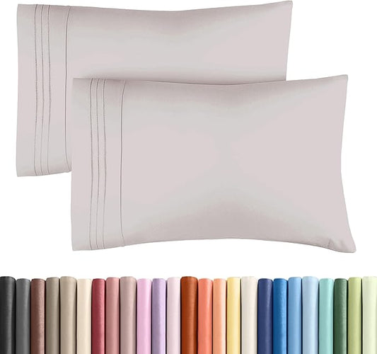 King Standard Pillow Cases Set of 2 - Soft Hotel Quality Pillowcase Covers - Comfy, Cozy & Fade Free - Wrinkle Resistant - Machine Washable Pillow Protectors - 2 Piece Set - King Standard Light Grey