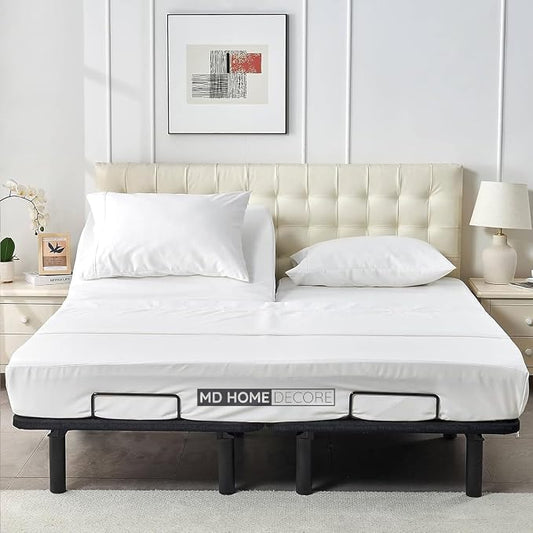 4 Piece Split Head Flex Sheet Set, 34" Top Split King Sheets for Adjustable Beds, 100% Egyptian Cotton, 16 Inch Deep Pocket, Soft Durable Breathable Sheets, White Solid, Ideal for Adjustable Beds