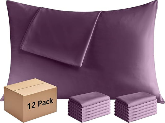 Pillowcases King 12 Pack, 20x36 Pillow Cases with Envelope Closure, Soft Plain Brushed Microfiber Covers Breathable Wrinkle-Resistant, Dark Purple