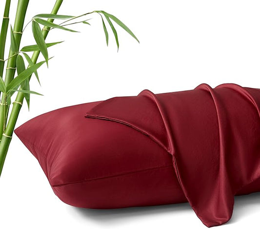 MR&HM King Pillow Cases Set of 2, Cooling Pillow Case for Hot Sleepers 20"x40", Breathable & Moisture Wicking, Soft Envelope Pillowcases, Rayon Derived from Bamboo & Polyester Blend (Burgundy)