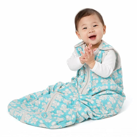 Baby Deedee Sleep Nest Lite - Baby Sleep Sack 0.6 TOG 0-6 Months, Sleeping Bag with Soft Cotton & Patented Shoulder Snaps, Newborn Wearable Blanket for Boys & Girls, Teal Elephant