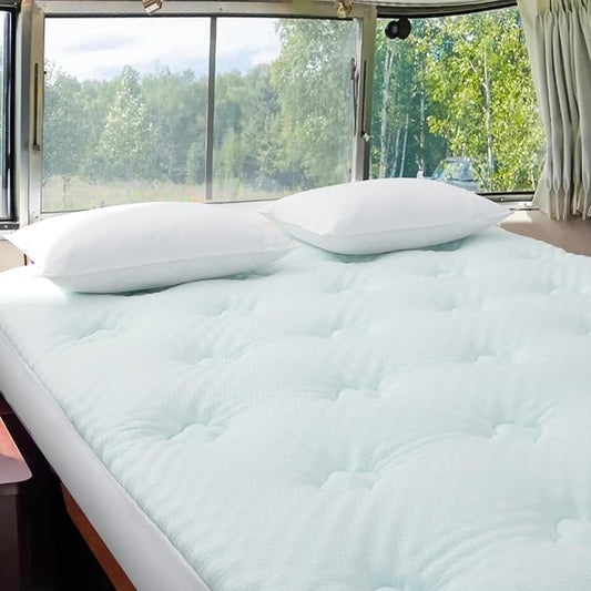 Hansleep RV Short Queen Mattress Pad Topper Memorry Foam, Camping Queen Foam Mattress Topper Viscose Derived from Bamboo, RV Mattress Pad Cover for Back Pain Relief, 60" x 75", White