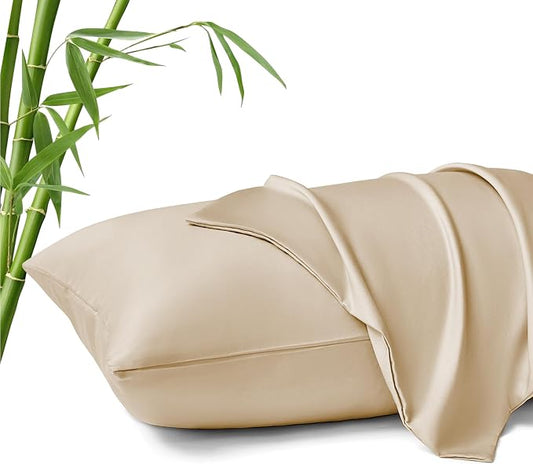 MR&HM King Pillow Cases Set of 2, Cooling Pillow Case for Hot Sleepers 20"x36", Breathable & Moisture Wicking, Soft Envelope Pillowcases, Rayon Derived from Bamboo & Polyester Blend (Beige)