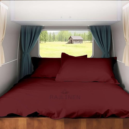 Queen RV Camper Sheet Set (60x80) – 100% Egyptian Cotton, Soft & Cooling, 16” Deep Pocket Fitted Sheet, Luxury Hotel Quality Bedding for RVs, Campers & Motorhomes (Burgundy Solid)