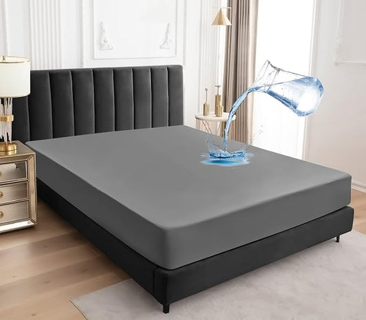 Sufdari Twin XL Mattress Protector,Waterproof Mattress Protector,Fitted Sheet Style Mattress Cover with 18" Deep Pocket,Washable and Comfortable-Gray,Twin XL