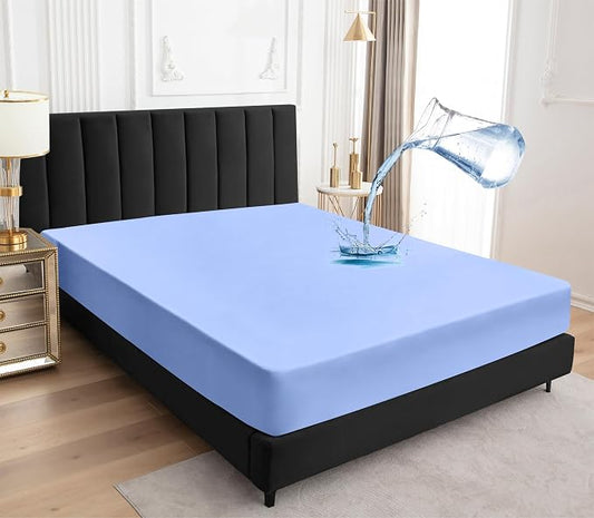 Sufdari Twin XL Mattress Protector,Waterproof Mattress Protector,Fitted Sheet Style Mattress Cover with 18" Deep Pocket,Washable and Comfortable-Blue,Twin XL