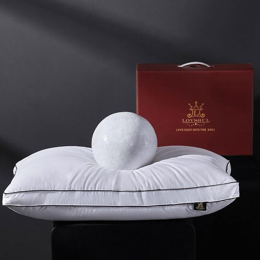 L LOVSOUL Goose Feather Down Pillow Queen Size of 1,Ultra Soft 100% Organic Cotton Fabric, 700TC,800 Fill Power, Luxury Hotel Collection Bed Gusseted Pillows for Back, Stomach or Side Sleepers