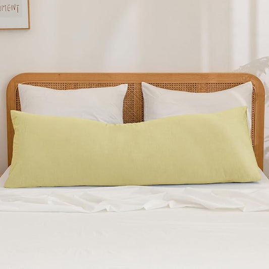 BESTOUCH 100% Washed Cotton Pillowcase for Hair and Skin Linen Feel Soft Comfortable Breathable 1 Pcs Pillow Case with Envelope Closure Solid Light Yellow Body 20x54 Inches