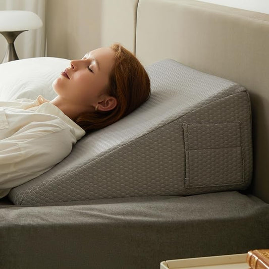 Bedluxe Wedge Pillow,12 inch Bed Wedge Pillow for Headboard, Pillow Wedge for Acid Reflux Relief, Sleeping, After Surgery, Snoring, Gerd, Triangle Pillow Wedge - Cooling Memory Foam Top, Grey