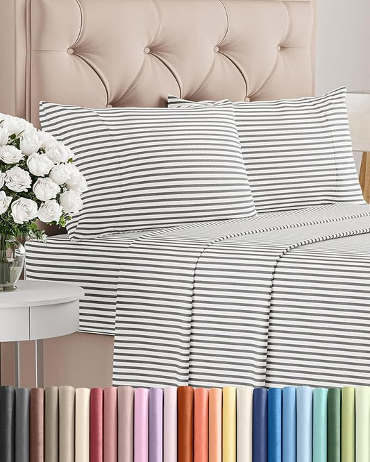 King Size 4 Piece Sheet Set - Comfy Breathable & Cooling Sheets - Hotel Luxury Bed Sheets for Women & Men - Deep Pockets, Easy-Fit, Soft and Wrinkle Free Sheets - Grey Stripes Oeko-Tex Bed Sheet Set