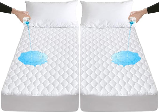 Waterproof Split King Mattress Protector for Adjustable Beds, Breathable Noiseless Split King Mattress Pad Cover, 6-18 Inches Deep Pocket, White