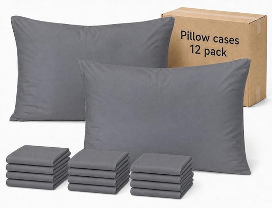 ZPECC Pillow Cases King Size Set of 12, 20x36 Envelope Closure Pillowcases, Soft Plain Brushed Microfiber Covers Hypoallergenic Breathable, Gray
