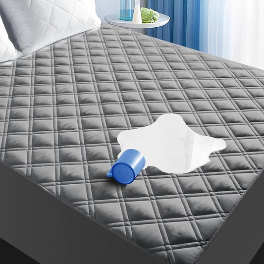 MEELUS Queen Mattress Protector, Breathable Waterproof Mattress Pad Cover Fitted Deep Pocket 8"-21", Soft Noiseless Mattress Cover Washable Cooling Padded for Home Hotel Bedroom, Gray