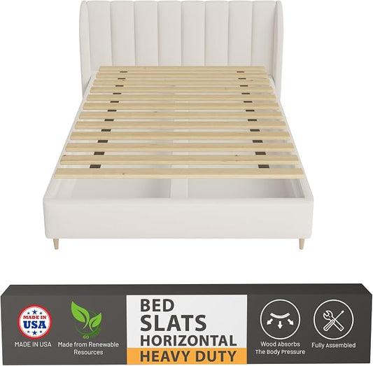 Greaton, 0.68-Inch Heavy Duty Horizontal Wooden Bunkie Board/Bed Slats, 78" x 60.5", Beige