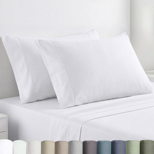 California Design Den Standard/Queen Pillow Cases Set of 2-100% Egyptian Cotton, Crisp Percale Feel, Soft & Breathable Standard/Queen Size Pillow Cases - White