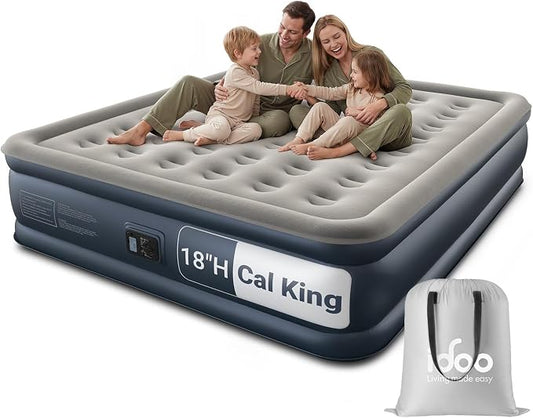 iDOO Cal King Air Mattress with Built in Pump, 18'' King Size Air Mattress for Home Guest, Upgraded Comfort Inflatable Blow up Mattress, 84'' Extra Long, Keep Feet from Dangling, Colchon Inflables