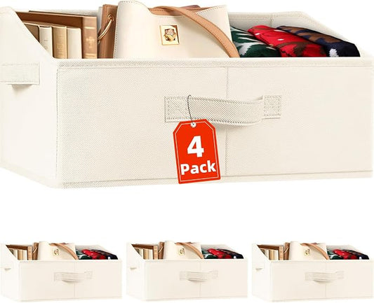 Criusia Closet Organizers Bins 4 Pack - Large Closet Shelf Organizer with Handles - Fabric Trapezoid Home Organization and Storage Baskets for Organizing Clothes Toy Blanket Towel Purse Hats