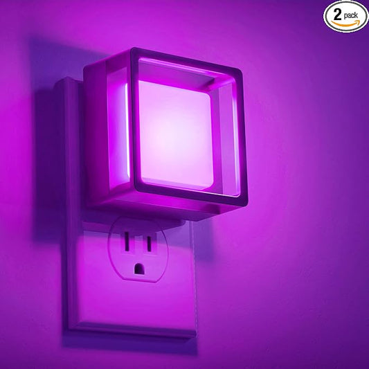 DORESshop Purple Night Light [2 Pack], Night Lights Plug Into Wall, Night Light Dusk to Dawn Sensor, LED NightLight Adjustable Brightness, Bedroom, Bathroom, Hallway, Stairs, Halloween, Party