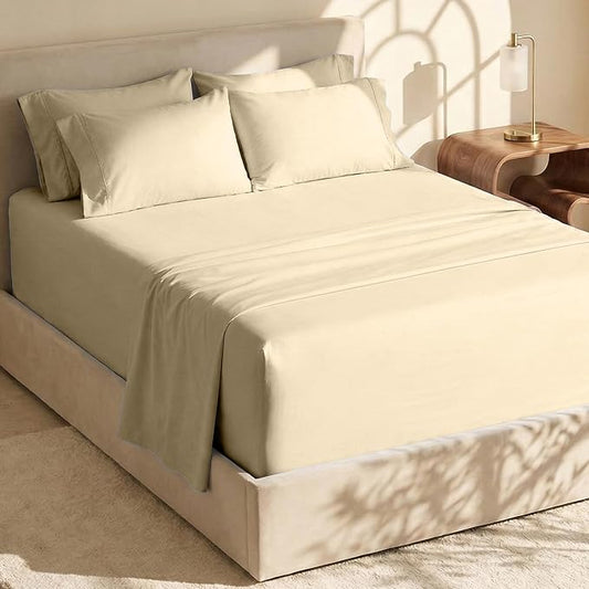 Hearth & Harbor Extra Deep Pocket Sheets - Fits Mattress 18-24 Inches Deep - Extra Deep Pocket California King Size - 6 Piece Cal King Sheets - Cal King, Cream