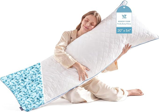 YZ HOME Long Body Pillow for Adults, Firm Body Pillow Shredded Memory Foam, Adjustable Height,Support for Side Sleeping & Pregnant Women(White, 20x54 Inch)