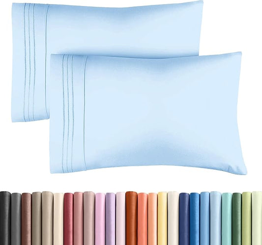 King Standard Pillow Cases Set of 2 - Soft Hotel Quality Pillowcase Covers - Comfy, Cozy & Fade Free - Wrinkle Resistant - Machine Washable Pillow Protectors - 2 Piece Set - King Standard Light Blue
