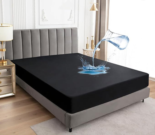 Sufdari Twin XL Mattress Protector,Waterproof Mattress Protector,Fitted Sheet Style Mattress Cover with 18" Deep Pocket,Washable and Comfortable-Black,Twin XL
