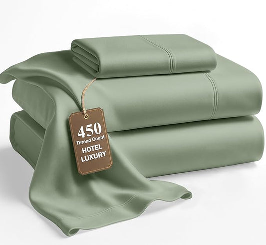 LANE LINEN Twin XL Bed Sheets Set - 450 Thread Count Set - 100% Cotton Sheets Twin Size Bed Set - Ultra Soft Cotton Bed Sheet Set for College Dorms - Sateen Weave Hotel Sheets - Iceberg Green