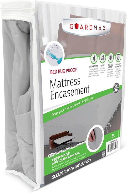Guardmax Sleeper Sofa Mattress Encasement with Zipper, Waterproof, Bed Bug Proof, Dust Mite Proof Mattress Protector for Sleeper Sofa Bed up to 5" Deep, Zippered All Around Jersey Knitted Cover