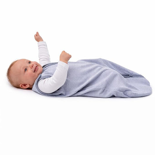 Baby Deedee Sleep Nest Lite - Baby Sleep Sack 0.6 TOG 0-6 Months, Sleeping Bag with Soft Cotton & Patented Shoulder Snaps, Newborn Wearable Blanket for Boys & Girls, Gray Stripes