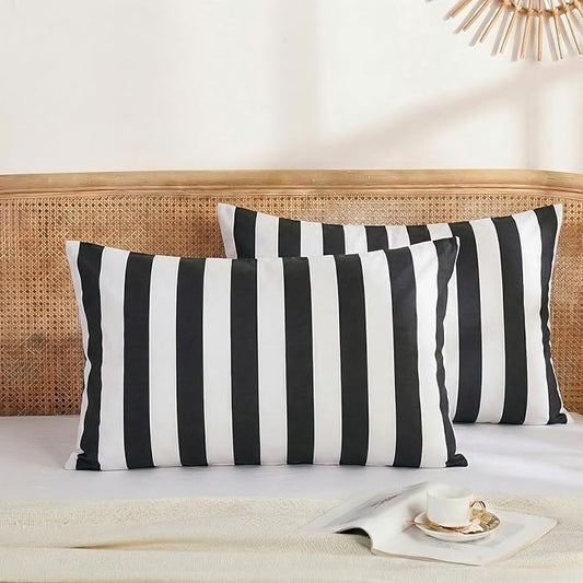 Merryword King Size Pillowcases, 100% Cotton Pillow Cases, Black and White Striped Pillowcases, Soft Breathable Wide Stripes Pillow Covers, Set of 2