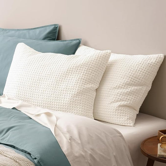 PHF Ultra Soft Waffle Weave Pillow Shams King Size, No Insert, 2 Pack 20" x 36" Pillowcases,Breathable & Skin-Friendly Pillow Cases, Stylish Decorative Bed Pillow Cases Covers,Coconut White