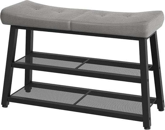 YATINEY Shoe Bench, 3-Tier Shoe Rack, Entryway Bench with Storage and Cushion, for Hallway, Foyer, Bedroom, Gray and Black HX02BG