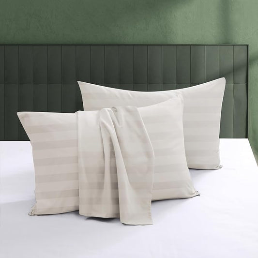 100% Egyptian Cotton Zippered Toddler Pillowcases Set of 4, 600 Thread Count Small Pillow Cases, Super Soft and Breathable Pillow Protector, 13x18 Inches (Stirpe Light Beige, Toddler)