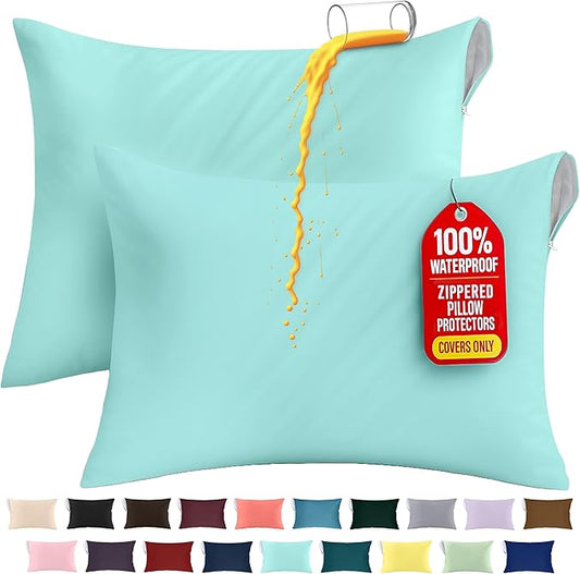 Utopia Bedding Premium 100% Waterproof Pillow Protectors with Zipper King Size (Set of 2), Bed Bug and Dust Mite Proof Zippered Pillow Covers, Pillow Encasement Cases, Spa Blue
