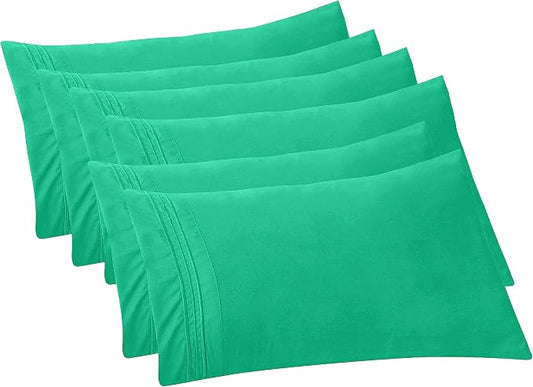 Elegant Comfort 6-Pack Solid Pillowcases 1500 Premium Hotel Quality Microfiber - Smooth Weave, Wrinkle and Fade Resistant, Easy Slip-On, 6-Piece Set, Standard/Queen Pillowcase, Paradise Teal
