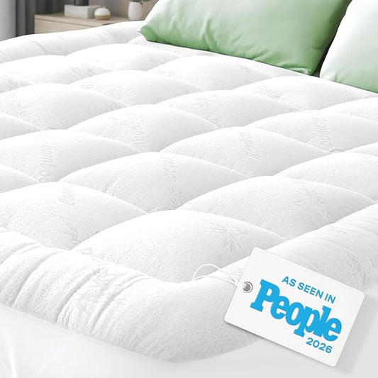 Niagara Sleep Solution Ultra Soft Queen RV Size Mattress Topper - Rayon Derived from Bamboo Pillow Top Mattress Pad for Back Pain Relief - Naturally Cooling for Hot Sleepers, White