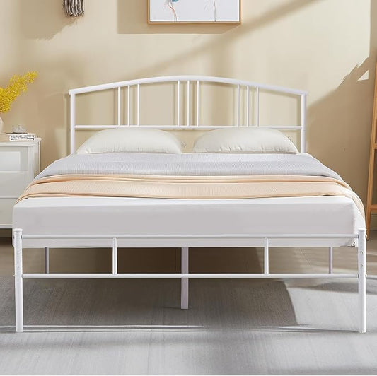 VECELO 14 inch Full Bed Frame White Beds Metal Platform Mattress Foundation with headboard Footboard Steel Slat Support/No Box Spring Needed/Easy Assembly